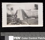 Leo Jenkins with camping tent